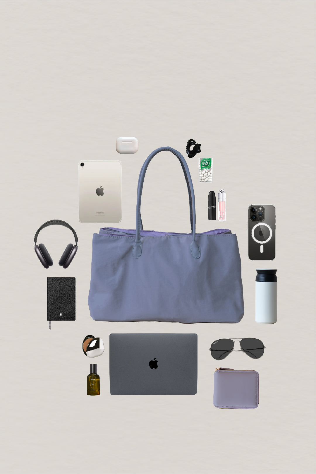 Essence Nylon Tote - Grey Purple