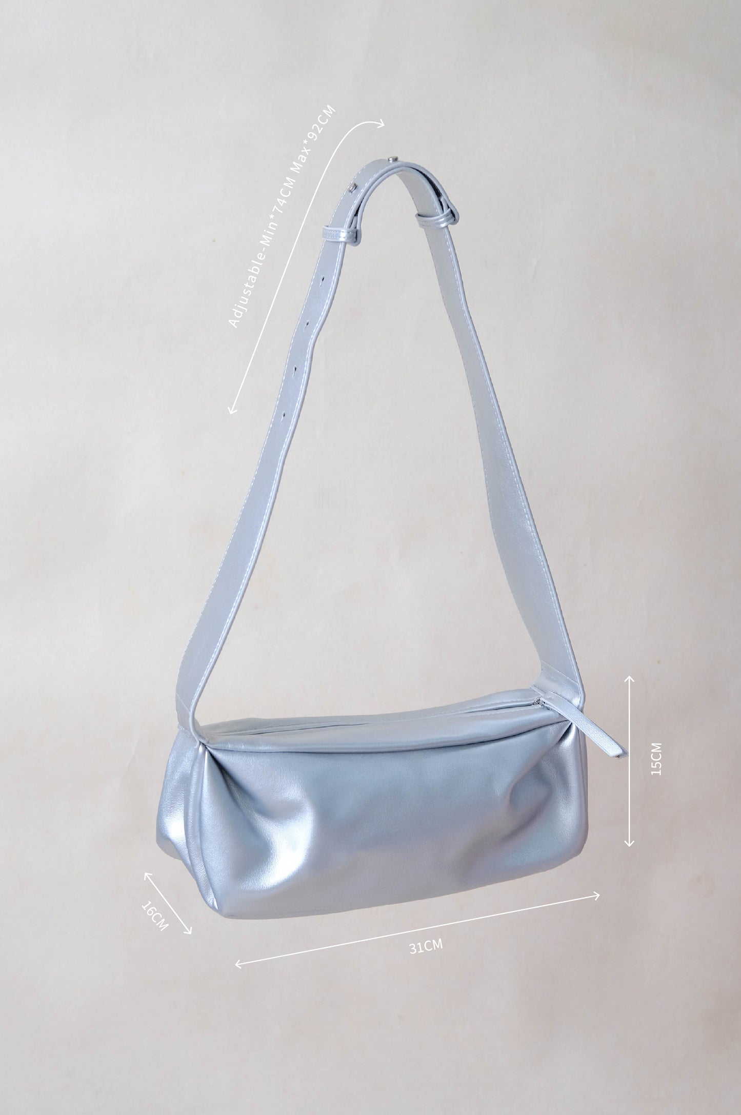 PU Soft Leather Pillow Bag in Silver