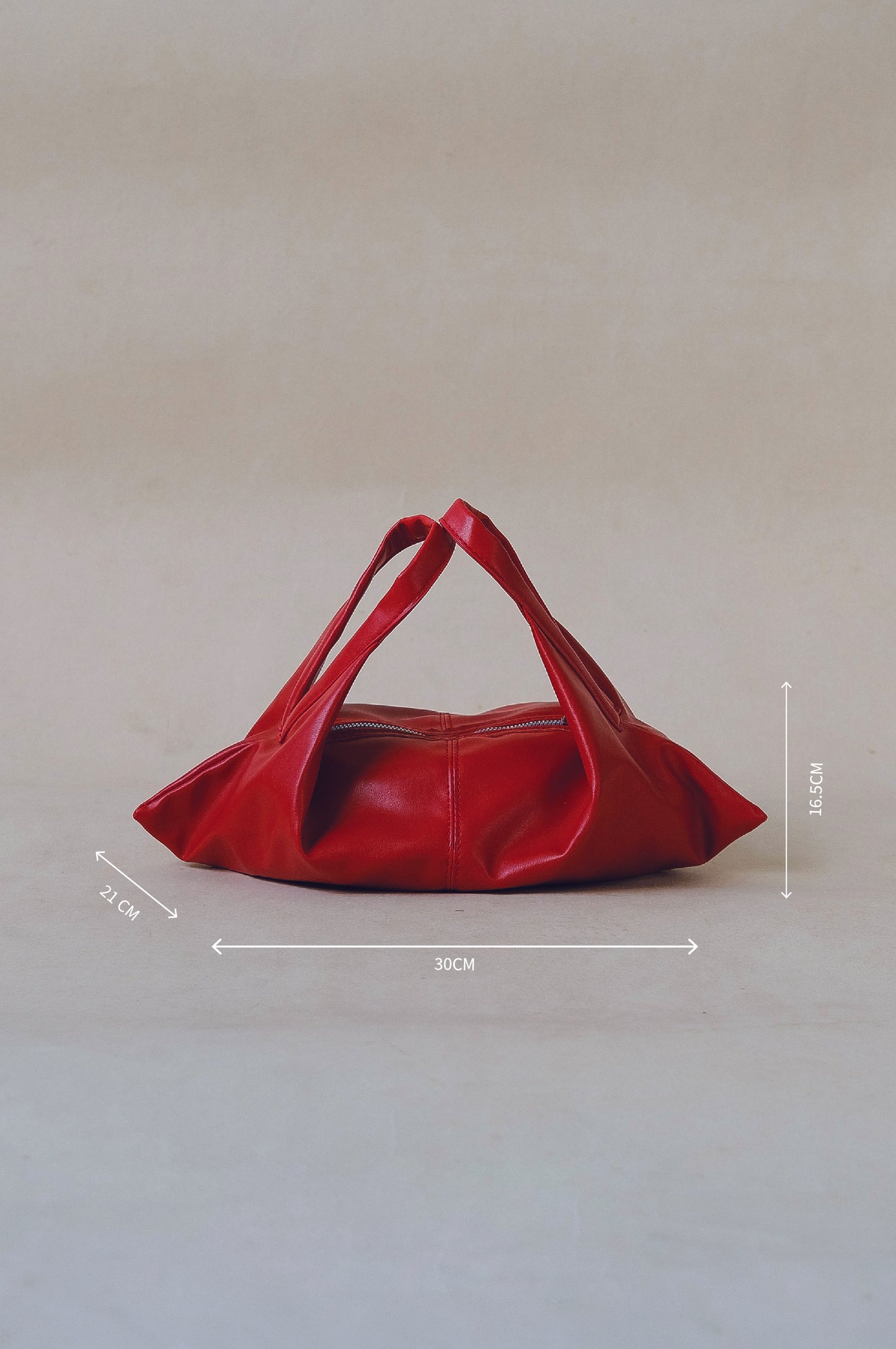 Oil Wax Soft Vegan Leather Horn Folding Bag - Red