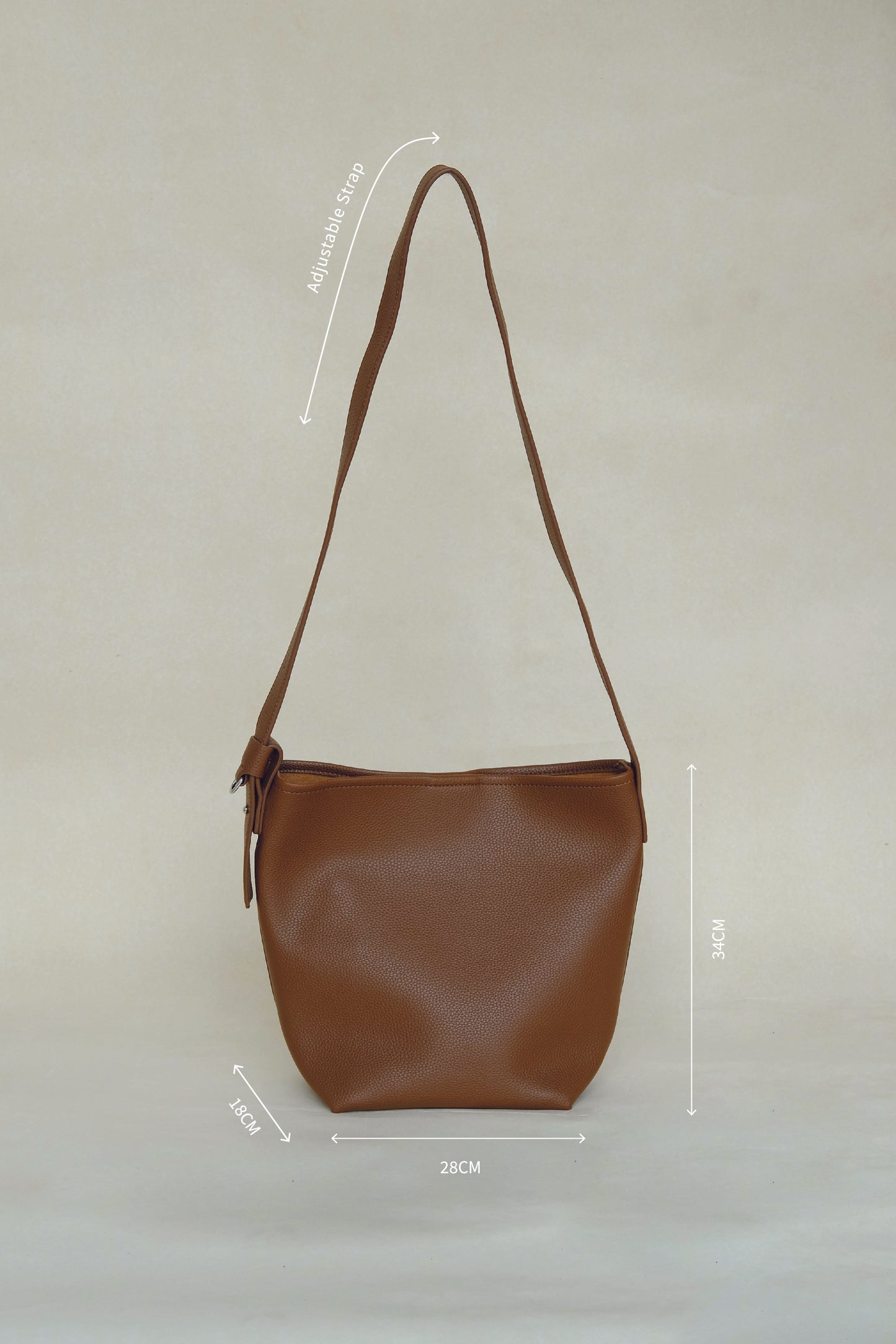 Large-Capacity Lychee Texture Shoulder/Crossbody Set In Brown