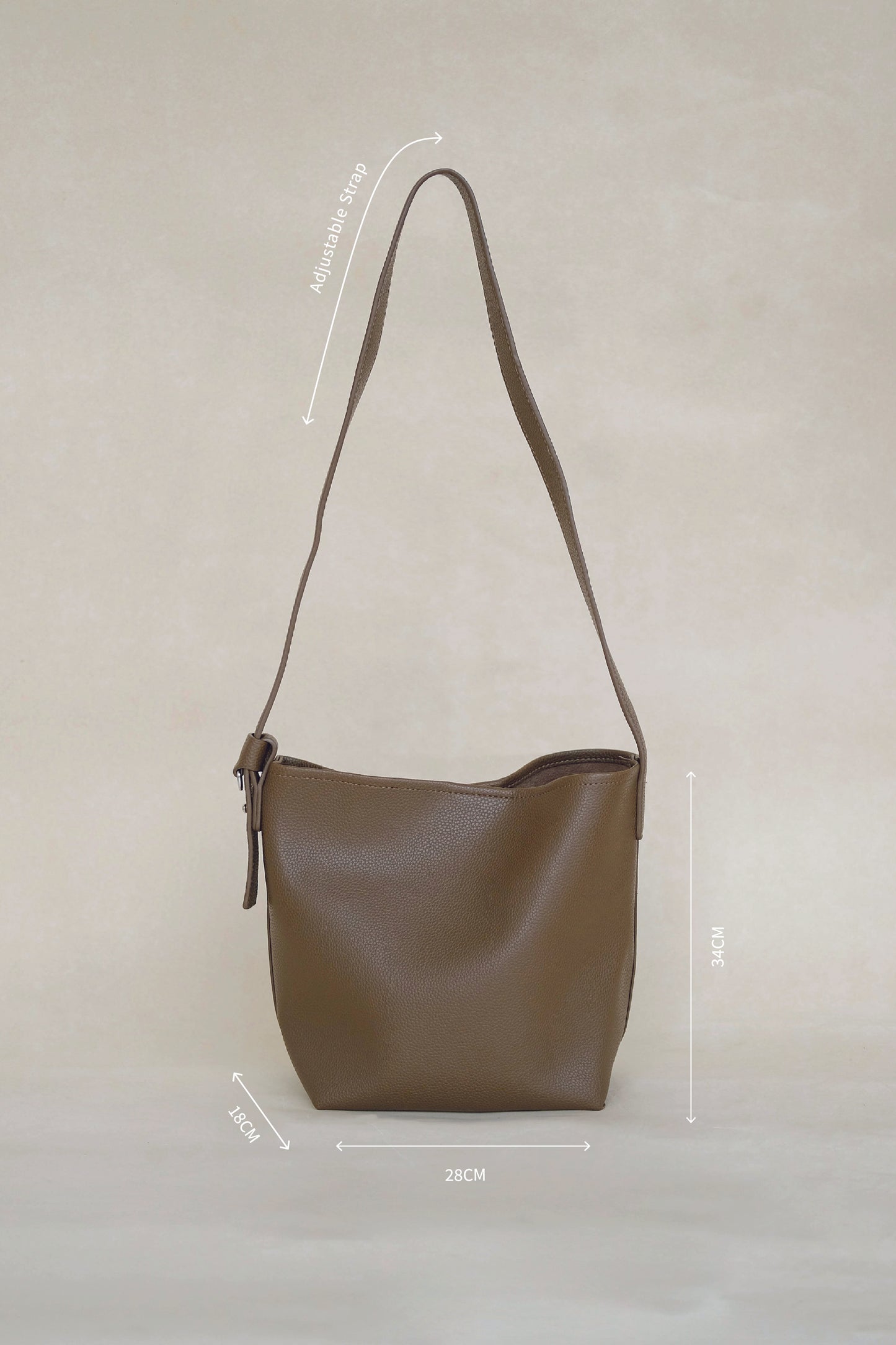 Large-Capacity Lychee Texture Shoulder/Crossbody Set In Mud