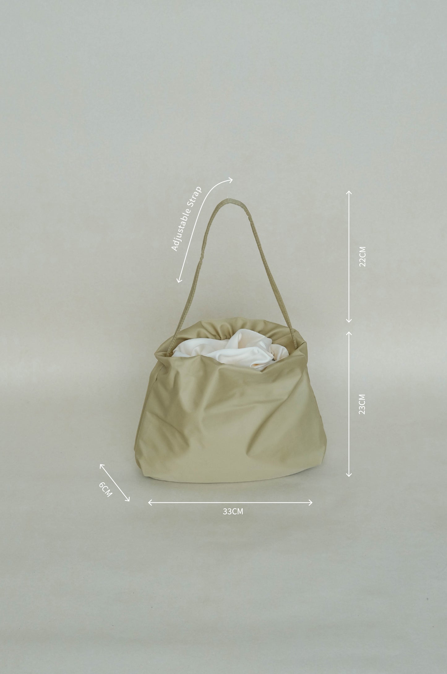 French Nylon Cloud Pleated Shoulder Bag in Apricot