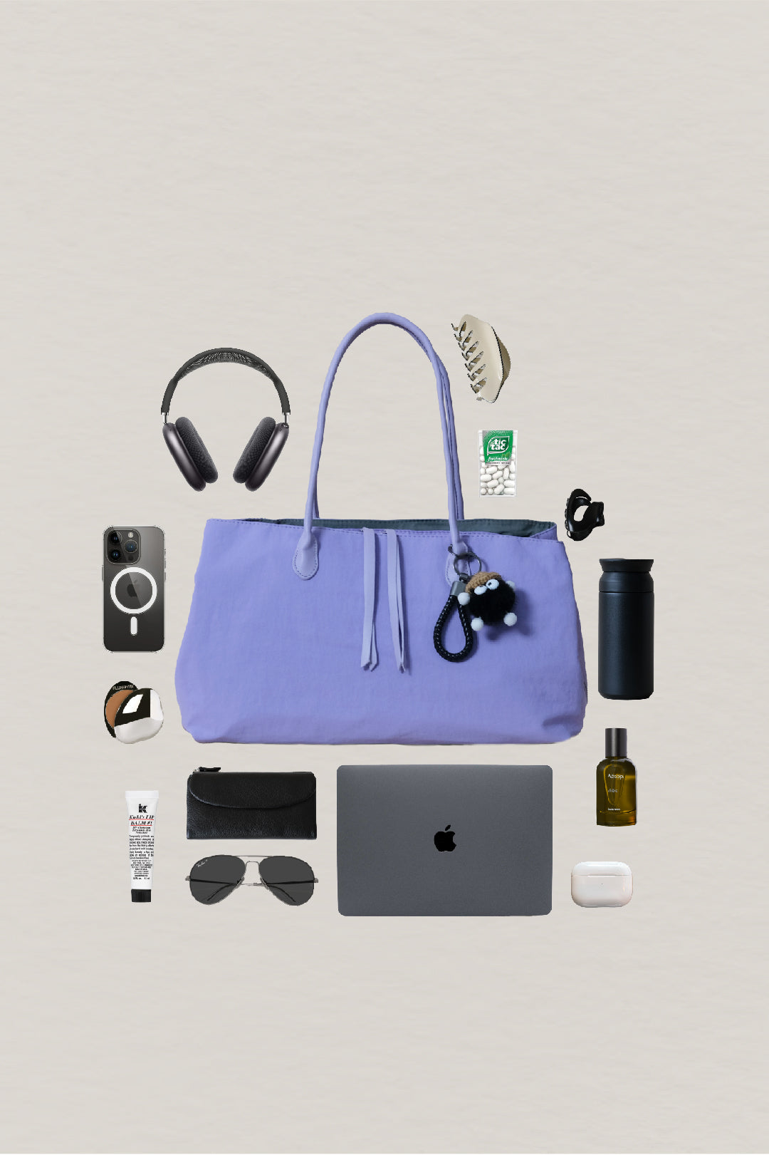 Classic Flow Vegan Leather Tote - Purple Grey (With Charm)