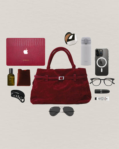 The Elegant Suede Bag In Cherry Red