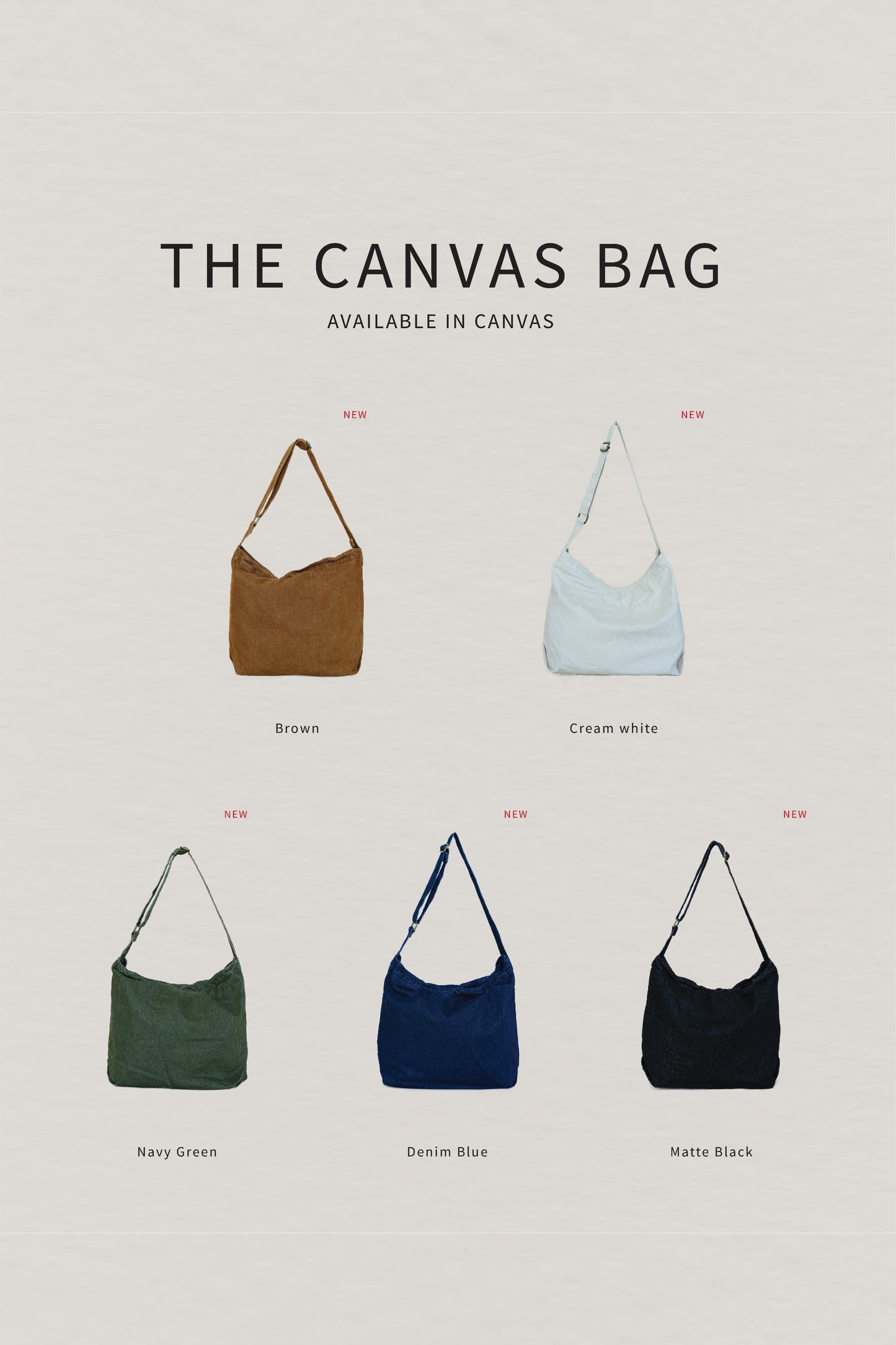 Simple canvas large capacity crossbody bag in brown