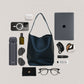 Pebbled Texture Soft Leather Simple Shoulder Bag in Classic Black