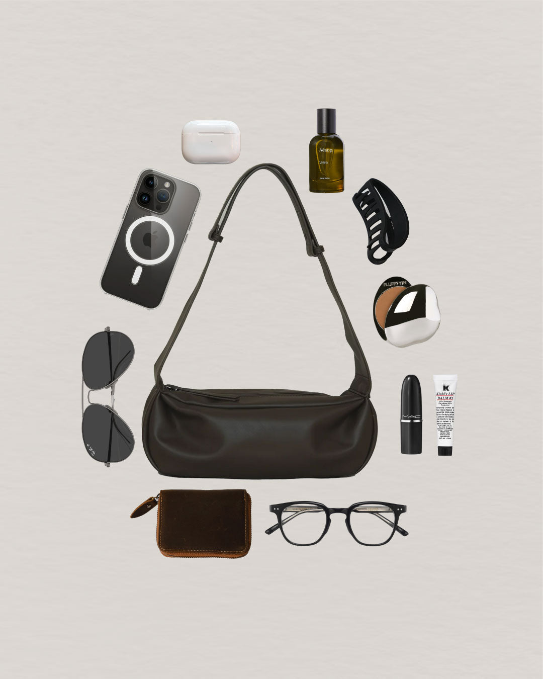 PU Soft Leather Pillow Bag in Mud Color