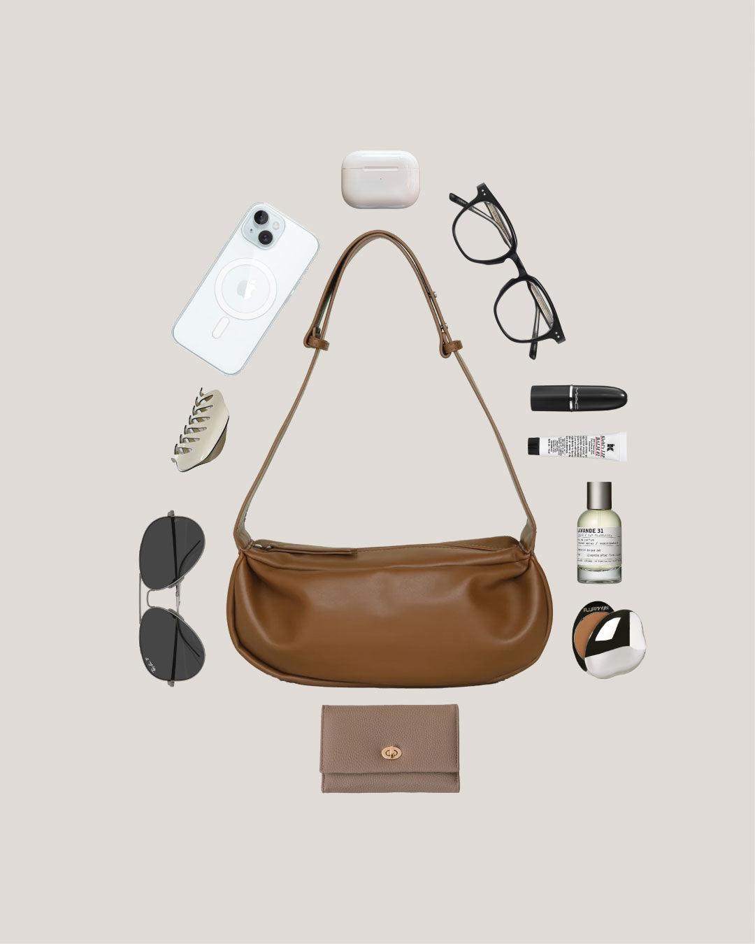 PU Soft Leather Pillow Bag in Brown