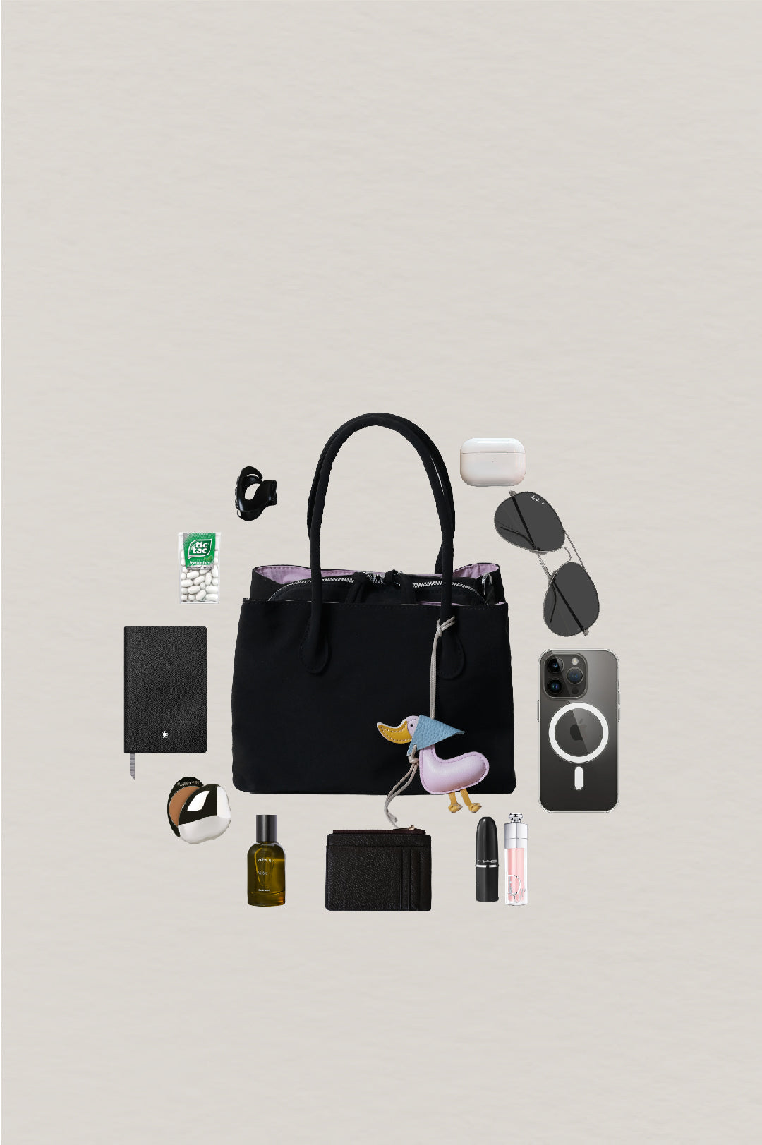 Mini Classic Flow Nylon Tote - Black Pink (With Charm)