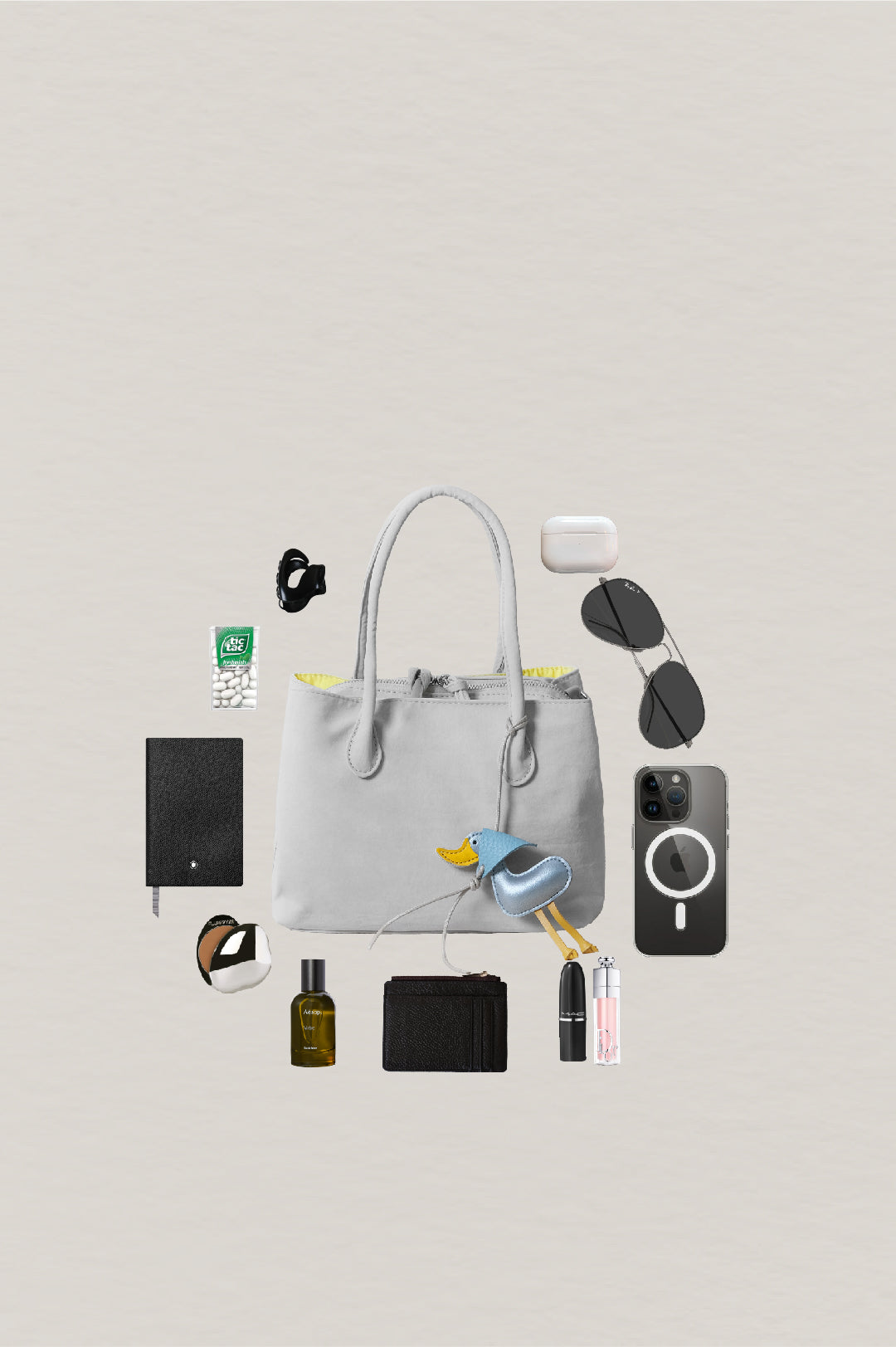 Mini Classic Flow Nylon Tote - Grey Yellow (With Charm)