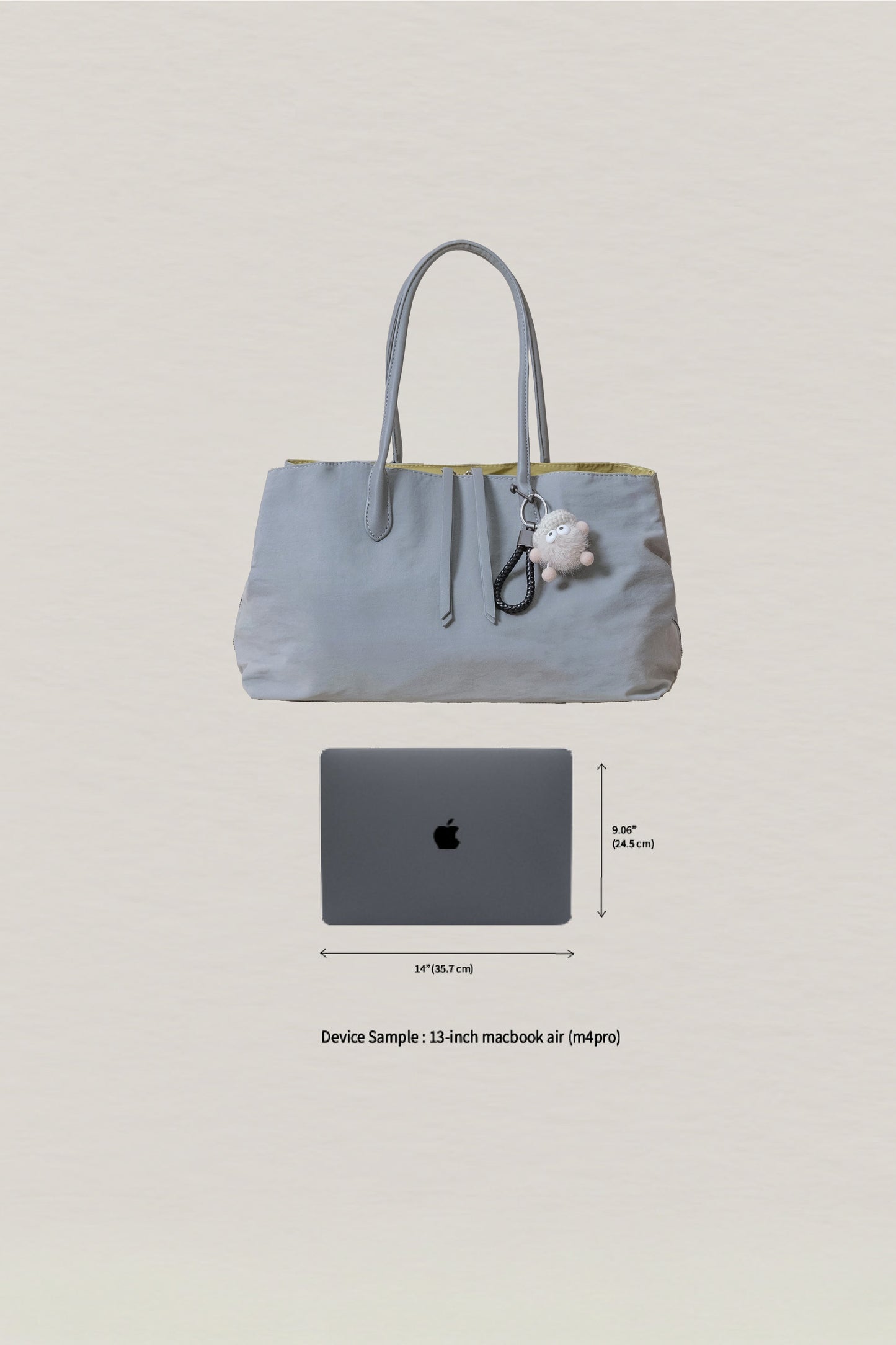 Classic Flow Vegan Leather Tote - Grey Yellow (With Charm)