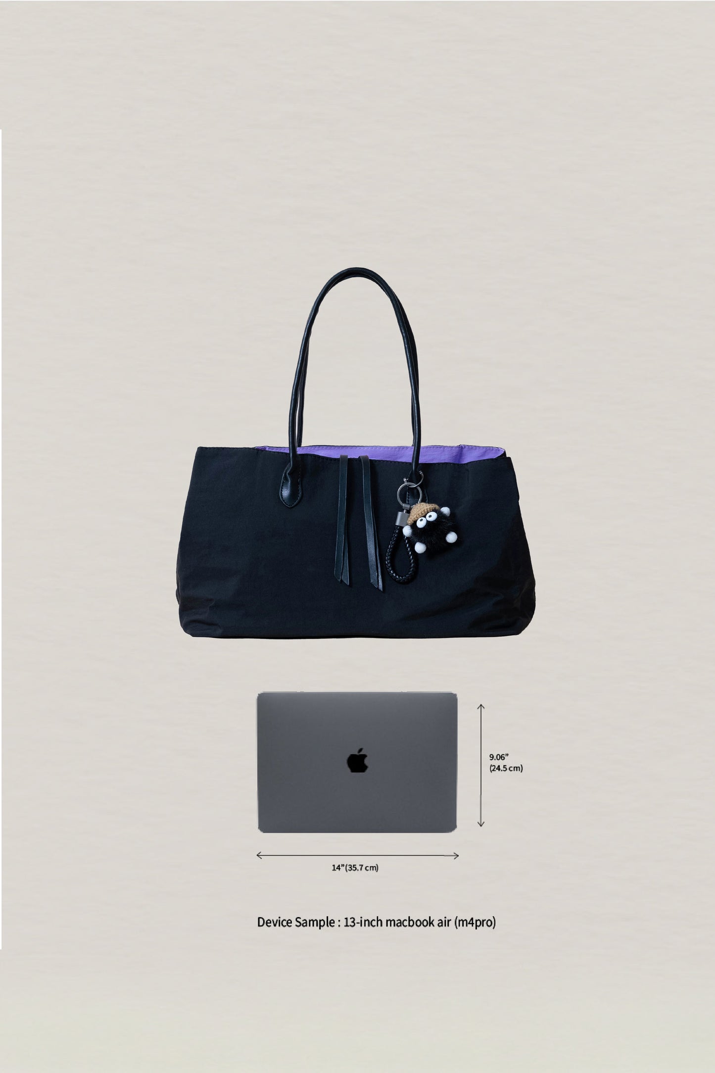 Classic Flow Vegan Leather Tote - Black Purple （With Charm）