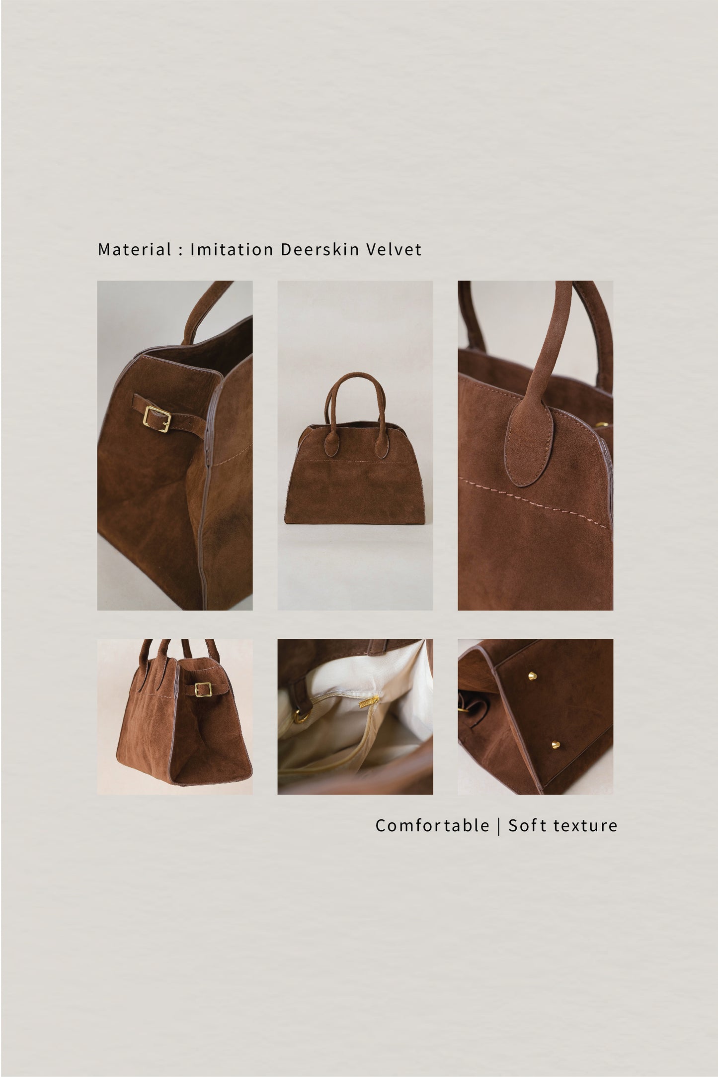 Large Matte PU Tote Bag - Brown