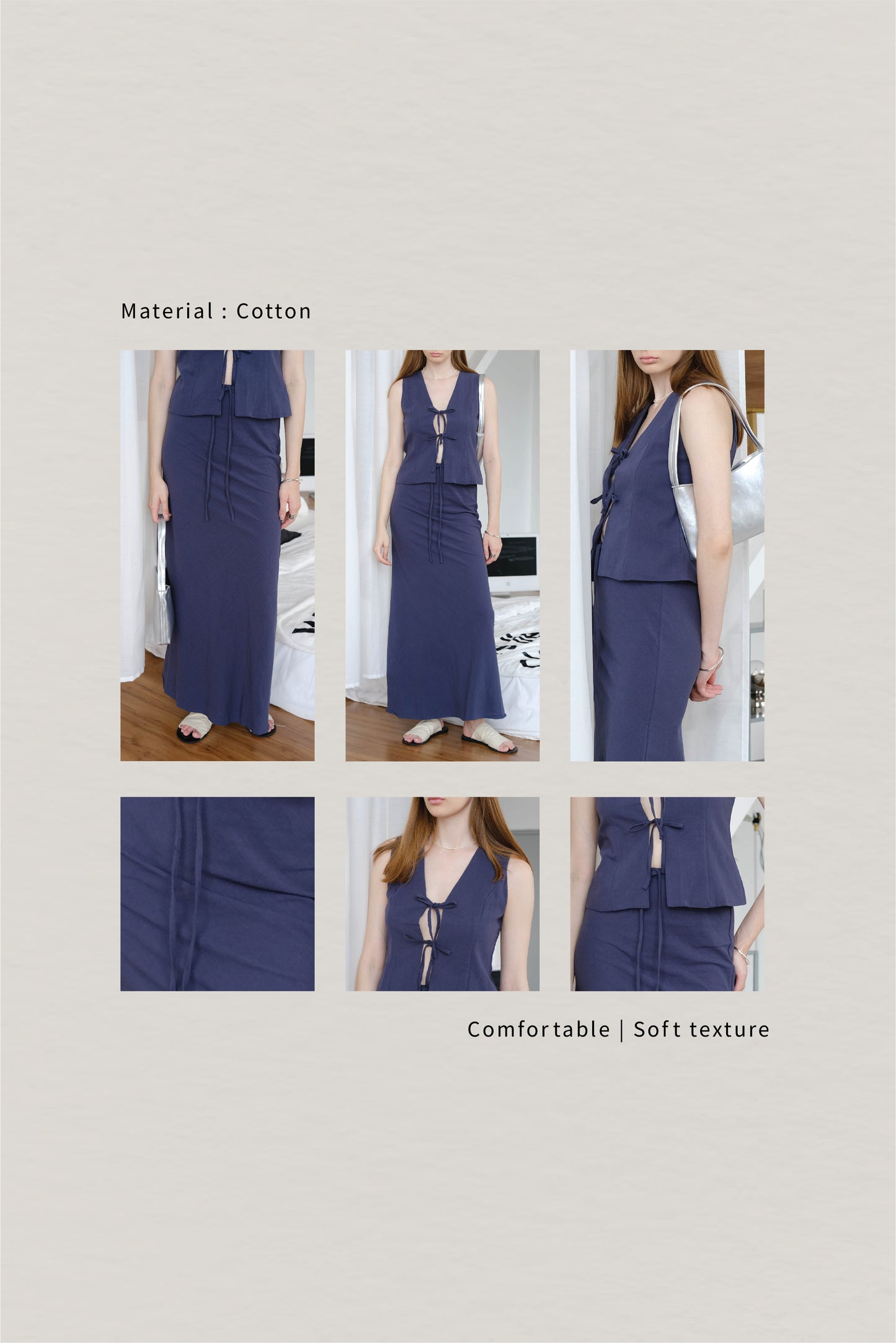 [2Pcs Suit] for Sleeveless Lace-Up Vest + Vest Skirt - Dark Blue