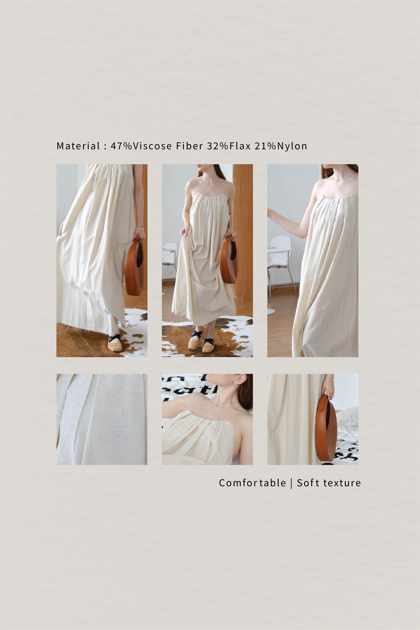 French Cotton And Linen Pleated Dress - Hemp Color