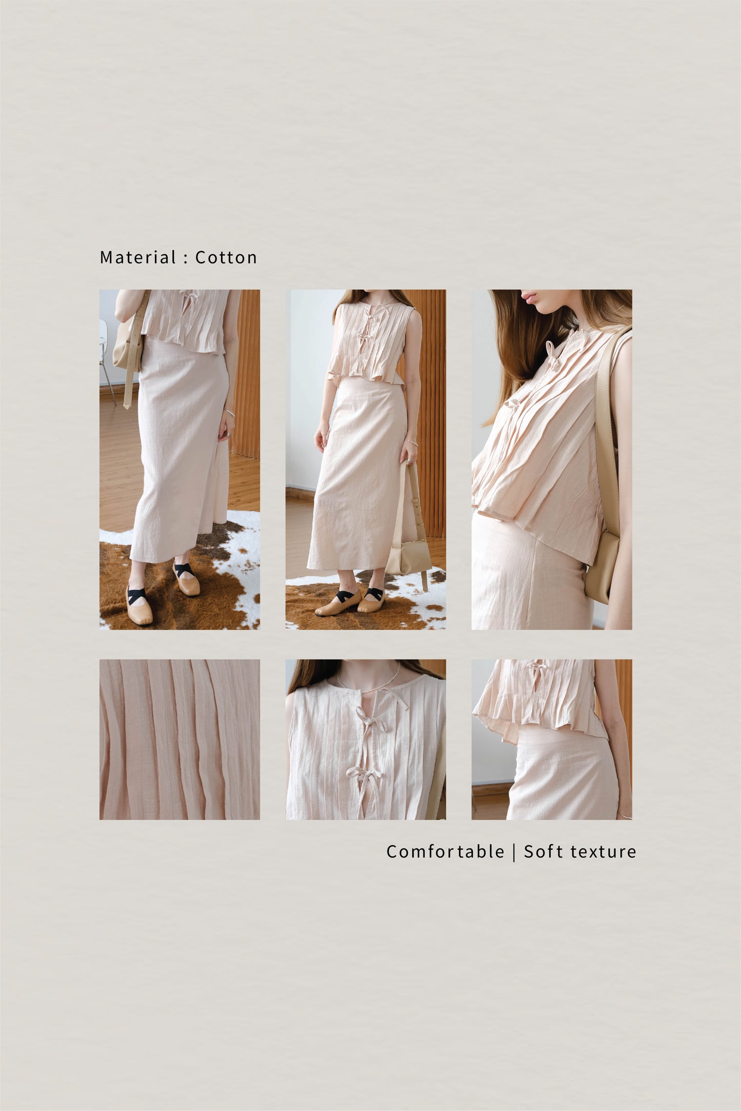 [2Pcs Suit] for Cotton And Linen Sleeveless Strappy Shirt + Long Skirt Suit - Nude