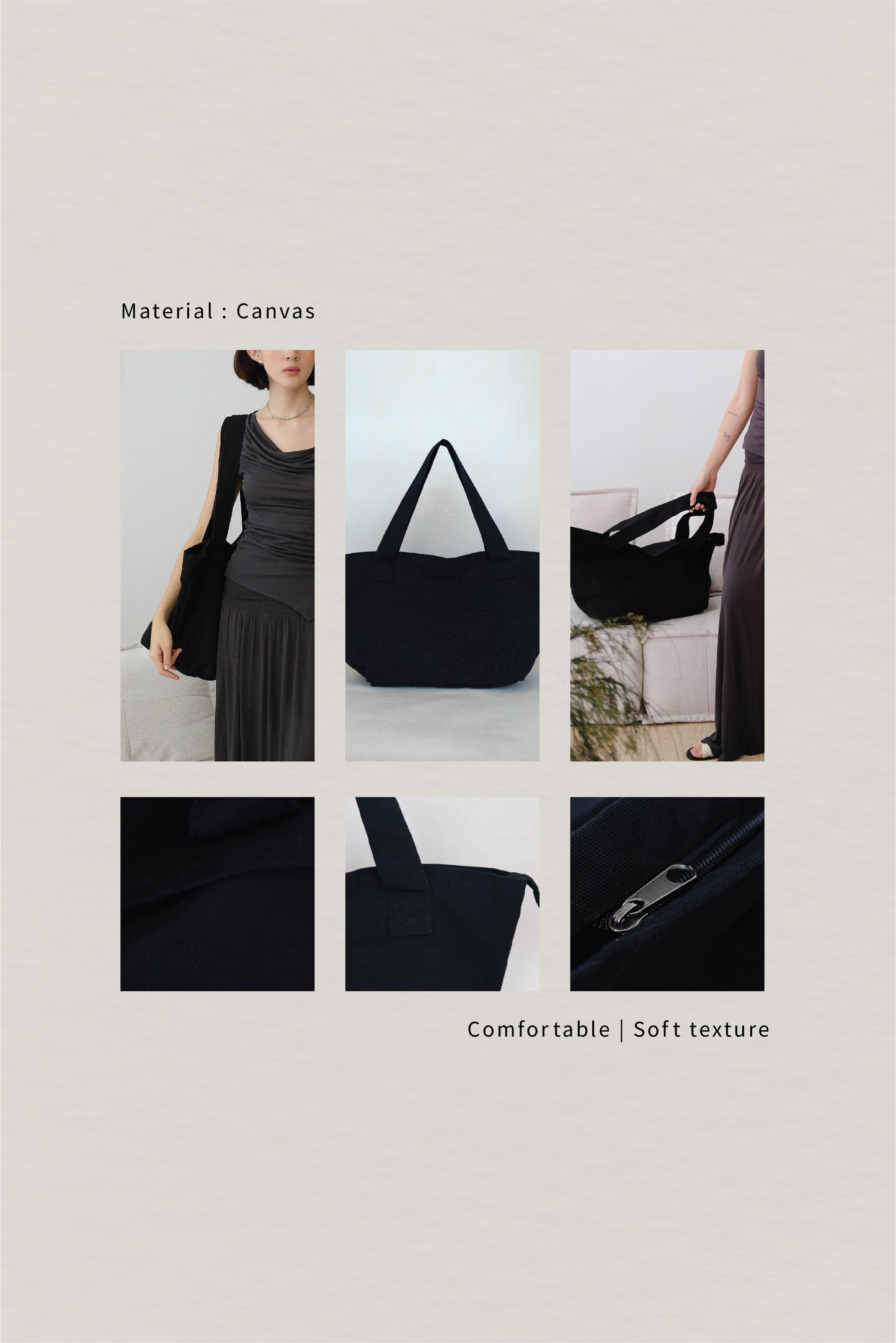 Tote Shoulder Bag in Solid Black