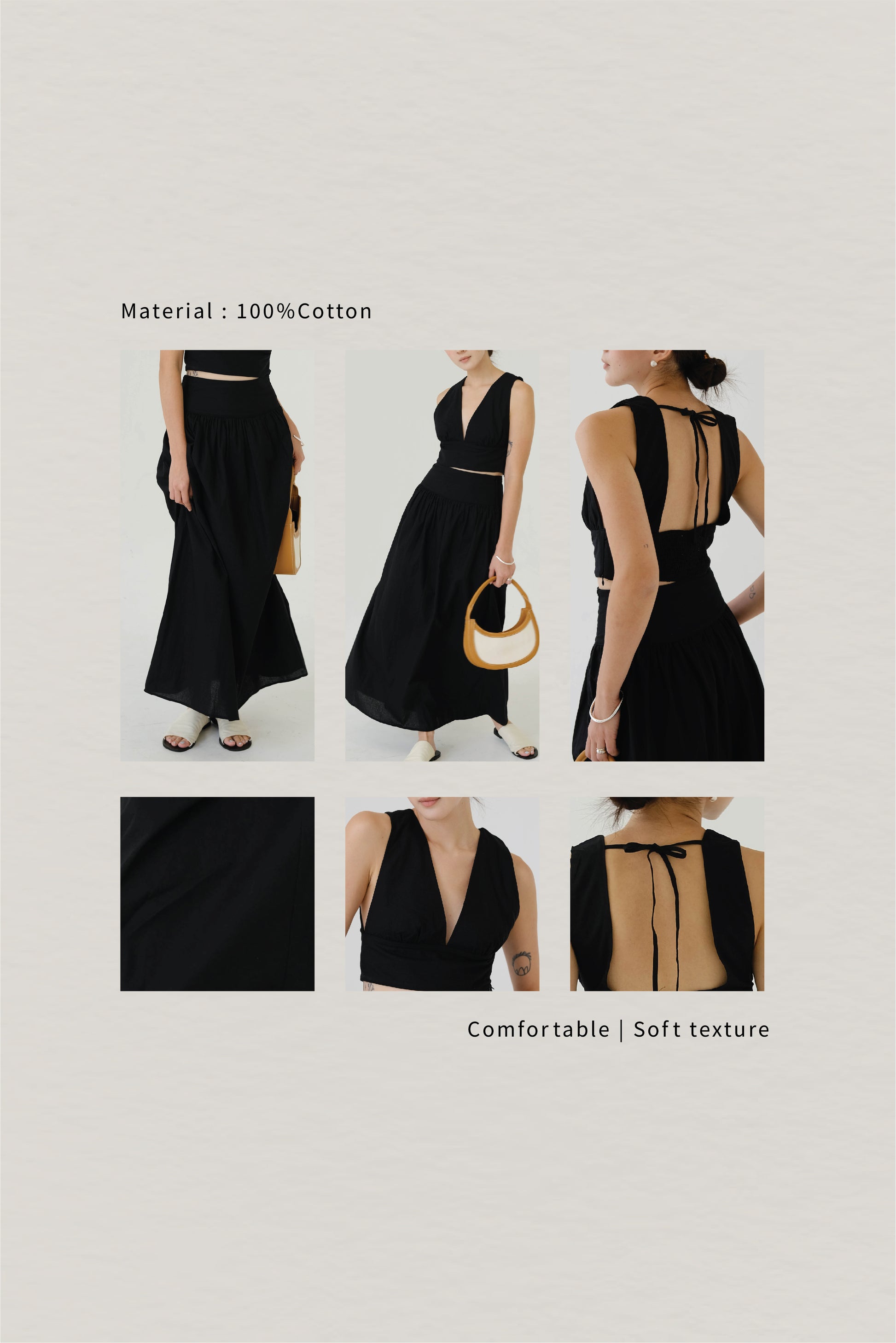 V-neck Sleeveless Tank Top + Long Dress in Classic Black in Suit – S A O U