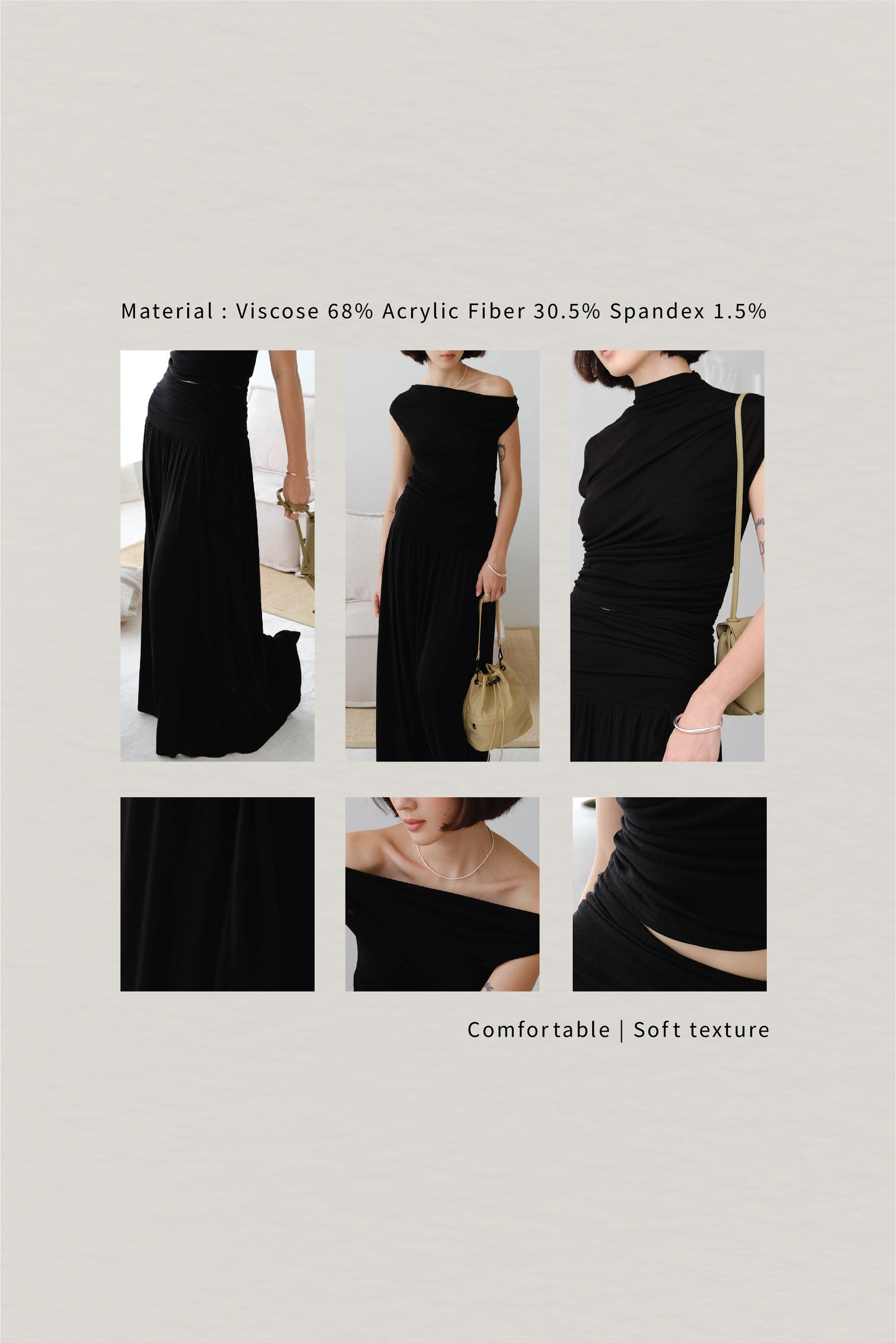 [2Pcs Suit] for Stand Collar Smocked Sleeve Top + Wide Waistband Pleated In Classic Black