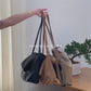 Drawstring Pleated Large Capacity Shoulder Bag in Mud Color