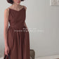 French Cotton and Linen High Waist Dress In Khaki