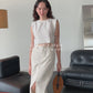 Pure Cotton Slit High Waist Skirt In Almond White
