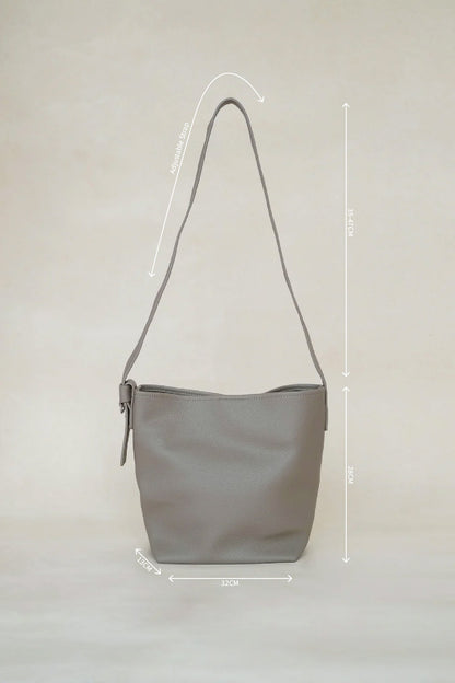Large-Capacity Lychee Texture Shoulder/Crossbody Set In Light Mud
