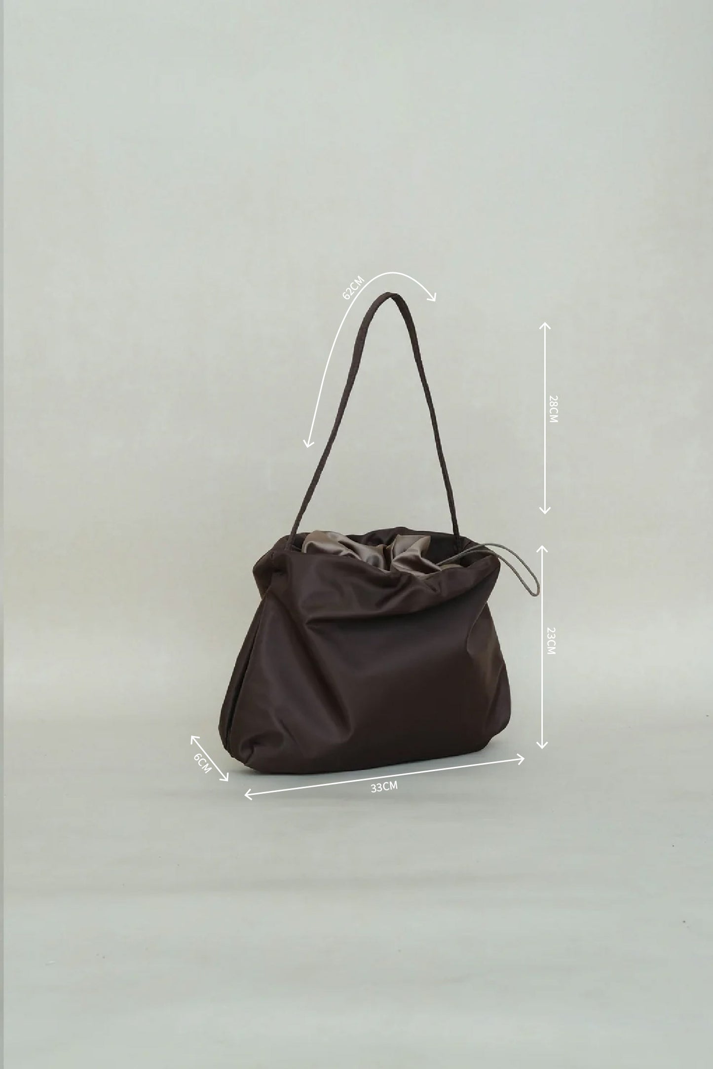 French Nylon Cloud Pleated Shoulder Bag in Coffee