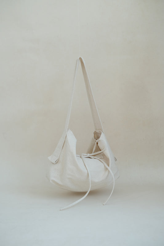 Lace canvas bag cream white