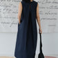 Loose backless sleeveless dress in dark blue