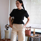 Loose and Slim Drape Slacks in Cream White