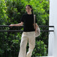 Loose and Slim Drape Slacks in Cream White