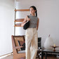 Loose and Slim Drape Slacks in Cream White