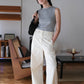 Loose and Slim Drape Slacks in Cream White