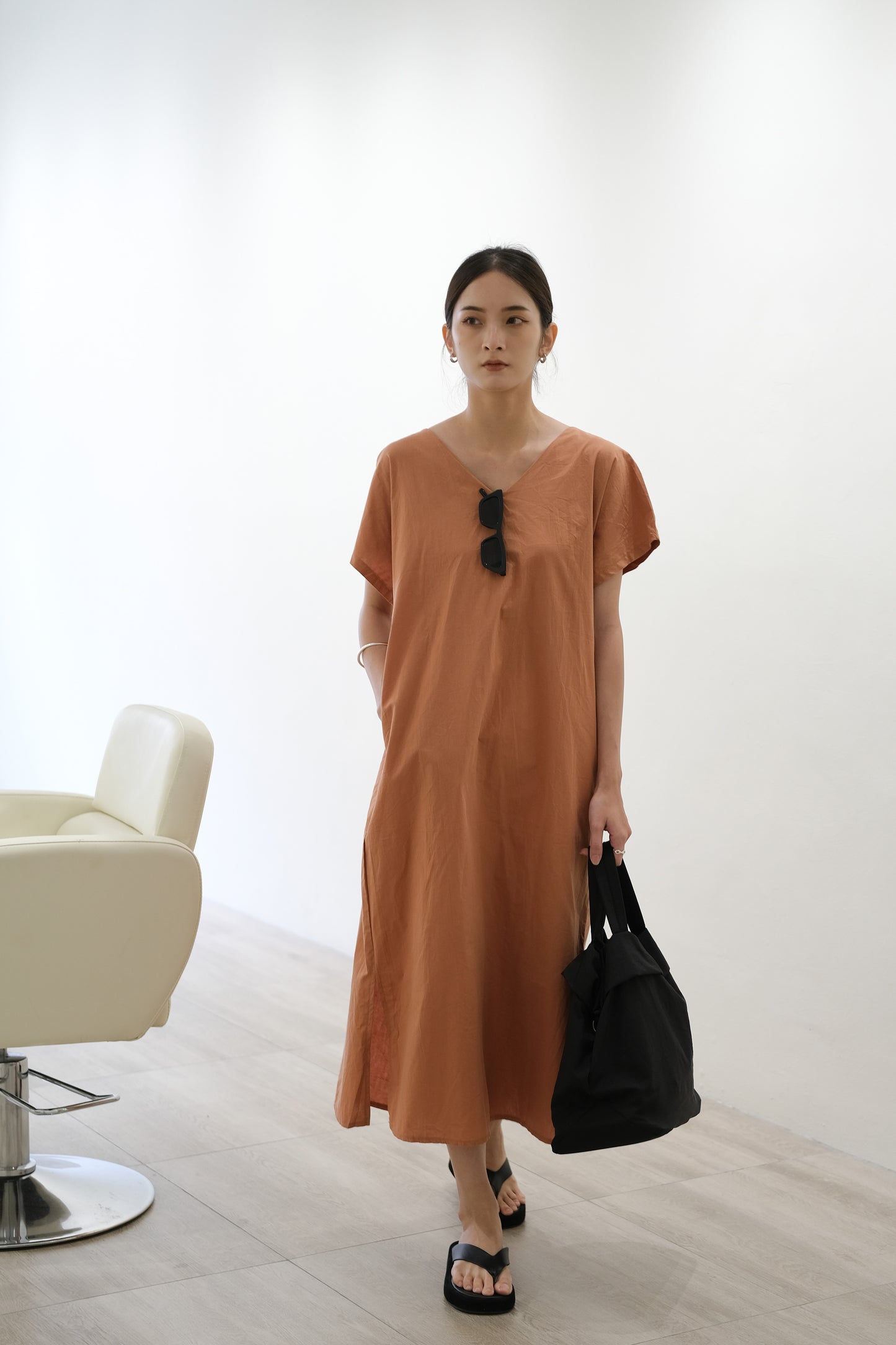 Korea front and back dress in brown