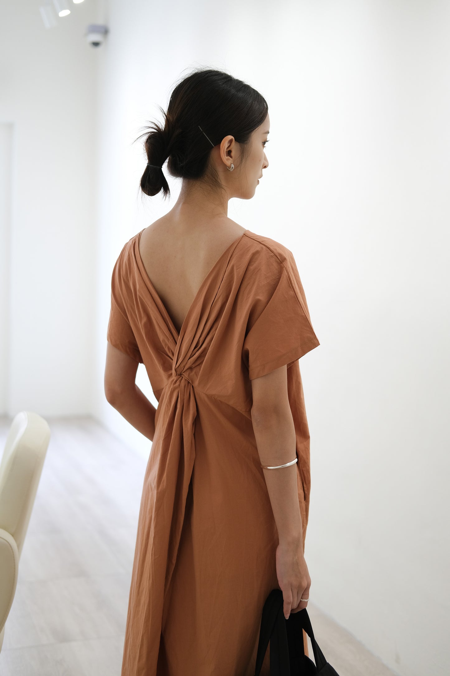 Korea front and back dress in brown