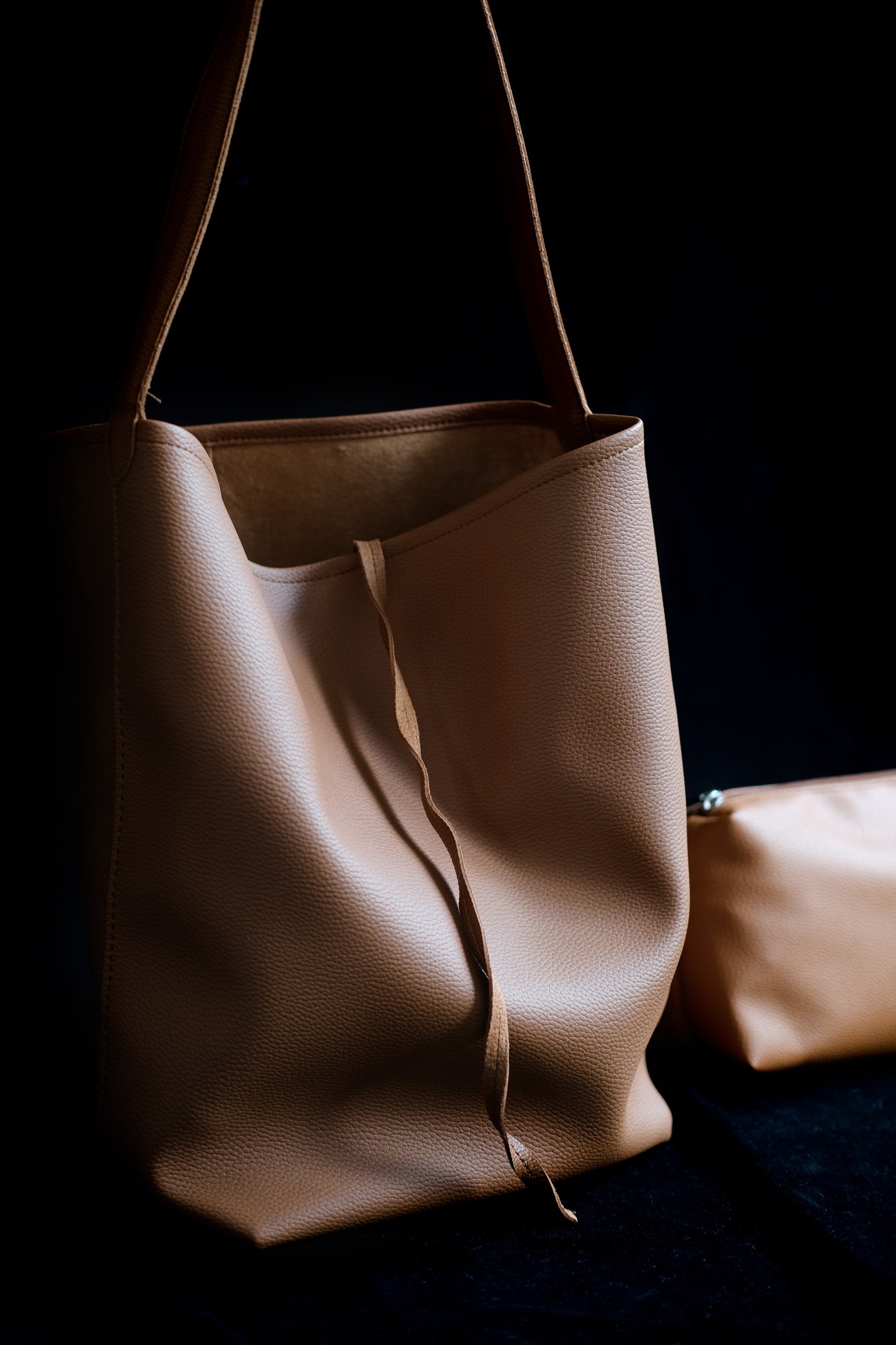 PU soft leather pebbled bucket bag in brown
