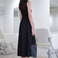 [SAMPLE RELEASE] Crewneck paneled pleated vest dress in classic black