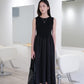 [SAMPLE RELEASE] Crewneck paneled pleated vest dress in classic black