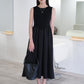 [SAMPLE RELEASE] Crewneck paneled pleated vest dress in classic black