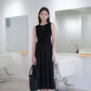 [SAMPLE RELEASE] Crewneck paneled pleated vest dress in classic black